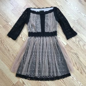 THREE SEASONS 100% Silk Lace & Mesh Dress XS S
